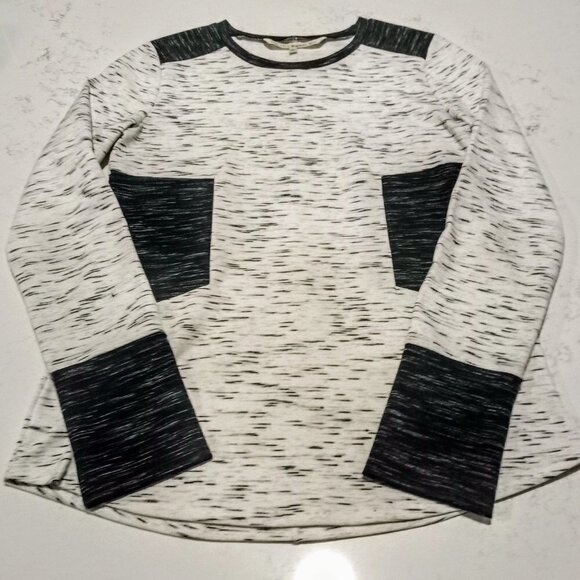 Rachel Roy B&W Heather Pattern Color Block LS Top - Picture 3 of 6